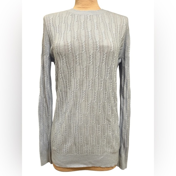 Gap Light Blue Merino Wool Cashmere Blend Cable Knit Sweater Women’s Size Large - Picture 1 of 7